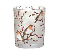 Decorative Frosted Glass Candle Holder with Robin Birds