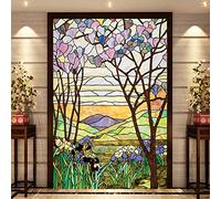 Decorative Frosted Window Film Self Adhesive,Retro Church Stained Glass Window Sticker,Bedroom Living Room Office Privacy Film for Glass Windows,O,45x120cm(18"x47")