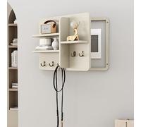 Decorative Fuse Box Covers, Hide Electrical Panel Decoration Wall Mounted, Wooden with Shelf & Hooks, Adapts to Different Interior Decoration Styles(Beige,50 * 40cm/20 * 16in)