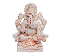Decorative Ganesha Idol Ganpati Ji Eco-Friendly Handmade Clay Home Decor Puja Small Murti Traditional Mitti Ganesh Statue for Ganesh Chaturthi Festival, Housewarming Gift, ( 5 Inch, White)