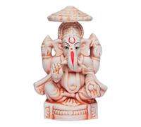 Decorative Ganesha Idol Ganpati Ji with Chattar Eco-Friendly Handmade Clay Home Décor Pooja Small Murti Traditional Mitti Ganesh Statue for Ganesh Chaturthi Housewarming Festival, (4 Inch, White)