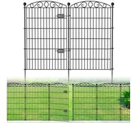 Decorative Garden Fence 6 Panel with Gate - 42in H x 12.78ft L, No Dig Rustproof Metal Tall Animal Barrier for Dogs Rabbits, Outdoor Border for Yard, Patio, and Flower Beds