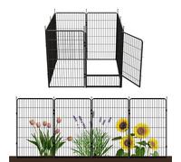 Decorative Garden Fence with Gate 114 cm(H) x 5.4 m(L) 8 Panels, Heavy Duty Metal Animal Barrier Fence for Yard, Flower Bed Fencing, Garden Border Fences, Easy Set Up, Black