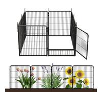Decorative Garden Fence with Gate 80 cm(H) x 5.4 m(L) 8 Panels, Heavy Duty Metal Animal Barrier Fence for Yard, Flower Bed Fencing, Garden Border Fences, Easy Set Up, Black