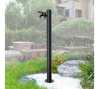 Decorative Garden Water Column, Black Cylindrical Hydrant Pillar with Water Tap Double Outlet, Outdoor Antifreeze Faucet for Courtyard Lawn Irrigation(Height: 60cm/23.6in)