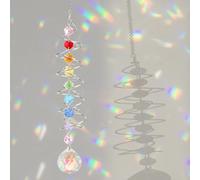 Decorative Gazing Ball Spiral Tail Wind Spinner, Gazing Ball Spiral Tail Double Spiral with Octagonal Beads and Crystal Ball Memory Gifts Indoor Window for Patio and Interior Decor