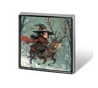 Decorative Girl Riding Reindeer Brooch Pin Fashion Lapel Pins for Women Men Lapel Badge Funny Brooches for Suits Clothing Jackets Hats Backpacks Purses Bag Accessories-Square