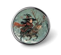 Decorative Girl Riding Reindeer Brooch Pin Fashion Lapel Pins for Women Men Lapel Badge Funny Brooches for Suits Clothing Jackets Hats Backpacks Purses Bag Accessories-Round