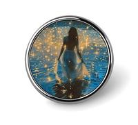 Decorative Girl Walks to The River Brooch Pin Fashion Lapel Pins for Women Men Lapel Badge Funny Brooches for Suits Clothing Jackets Hats Backpacks Purses Bag Accessories-Round