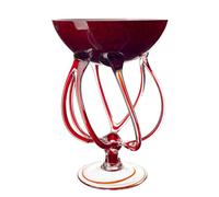 Decorative Glass Bowl Vase with Spiral Legs, Red Marble Design, 18 cm Height