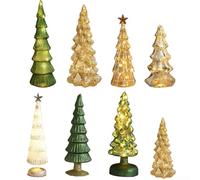 Decorative Glass Christmas Tree with Built in Lights for Home, Office, or Shelf Holiday Accent Lighting (D)