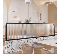 Decorative Glass Divider For Dining Room, Iron Metal Privacy Screen With Striped Pattern, Low Table Partition For Office Desk Or Cafe Seating