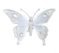 Decorative Glitter Butterfly Ornaments with Plastic Mesh and Clip On Mechanism for Christmas Tree and Seasonal Home Decoration (Silver)