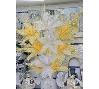 Decorative Glitter Flower Arrangement, 35 cm, Silver and Yellow Silk Flowers, Sparkly Home Decor Centrepiece