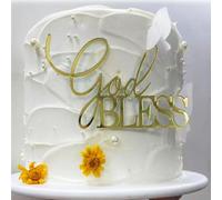 Decorative Gold God Bless Cake Topper,Birthday Wedding Cake Decoration,Religious Party Dessert Decor,First Holy Communion,Religious Baptism,Christening,Child Dedication Keepsake Decorations