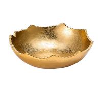 Decorative Gold Half Moon Serving Bowl with Rugged Edges, Fruit Catch All, Golden Stainless Steel Metal & Brass, Textured Trim Accent Basket Fruit, Potpourri Living, Dining Room Table Home Decor
