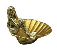 Decorative Gold Resin Key Tray Mermaid Shell Display Dish for Cosmetics and Accessories Elegant Desktop Decoration