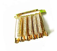Decorative Golden Saree Pins with Double Stone,Safety Pin Decorated with Diamonds Set of 12