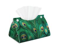 Decorative Green Peacock Feather Tissue Box Cover Rectangular Tissue Box Facial Tissue Case Paper Organizer Dispenser