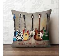 Decorative Guitar Throw Pillow Cover, Musical Instrument Design with 'Follow Your Dreams' Text, Grey 45cm x 45cm Cushion Cover Only No Insert