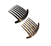 Decorative Hair Accessory Pair for Women Curved, Yellow black | Comb Design Acrylic Finish Gold Tone Accent Rounded Teeth Updo