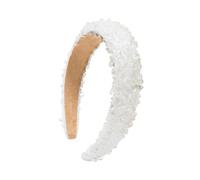 Decorative Hair Headband Padded Wide Profile with Beaded Texture and Fabric Lined Interior for Party Wedding Travel Looks Wide Padded Hair Headband with Beaded Stone Embellishment