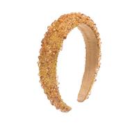 Decorative Hair Headband Padded Wide Profile with Beaded Texture and Fabric Lined Interior for Party Wedding Travel Looks Wide Padded Hair Headband with Beaded Stone Embellishment