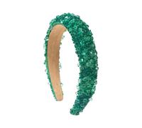 Decorative Hair Headband Padded Wide Profile with Beaded Texture and Fabric Lined Interior for Party Wedding Travel Looks Wide Padded Hair Headband with Beaded Stone Embellishment