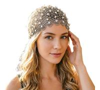 Decorative Hair Hoop - Delicate Crochet Lace Overlay, Glittering Crystal Stone Details, Soft Padded Inner Lining, Adjustable Flexible Frame Structure | Evening Gala Brunch Picnic Travel Photoshoot