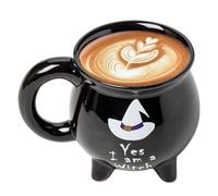 Decorative Halloween Ceramic Mugs, Witches Brew Cauldron Coffee Mug, Gothic Style Black Ceramic Coffee Cups for Halloween Birthday, Spooky Gift & Home Decor