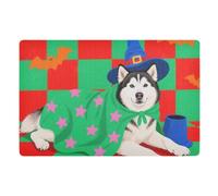 Decorative Halloween Siberian Husky Dog Green Red Outdoor Entrance Laundry Rug Washable Mats 32x20in Non-Slip Rubber Backing and Washable Absorbent Kitchen Rug for Home Indoor Farmhouse