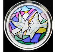 Decorative Hand Printed Stained Glass Paperweight in a Doves of Peace Design.