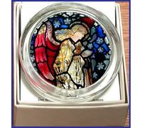 Decorative Hand Printed Stained Glass Paperweight in an Angel Praying William Morris Design.