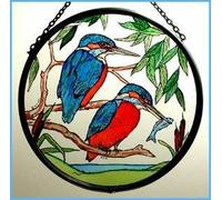 Decorative Hand Printed Stained Glass Window Sun Catcher/Roundel in a Kingfishers Design.