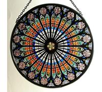 Decorative Hand Printed Stained Glass Window Sun Catcher/Roundel in a Strasbourg 'Rosace' Design