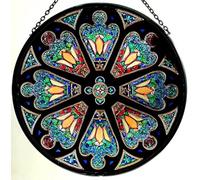 Decorative Hand Printed Stained Glass Window Sun Catcher/Roundel in a Tiffany Rose Window Design