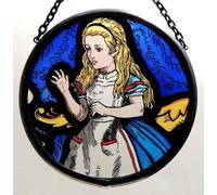 Decorative Hand Printed Stained Glass Window Sun Catcher/Roundel in an Alice in Wonderland Design.