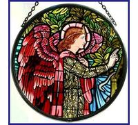 Decorative Hand Printed Stained Glass Window Sun Catcher/Roundel in an Angel Gabriel Design.