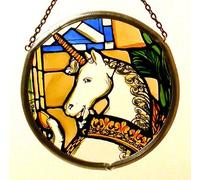 Decorative Hand Printed Stained Glass Window Sun Catcher/Roundelette in an Edinburgh Unicorn Design.