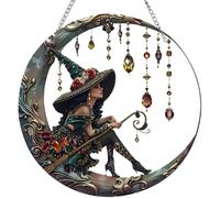 Decorative Hanging Ornament - 2D Acrylic Stained Glass Window Hanging Sun Catcher Decor,Moonlight Witch Ornament,for Wall or Window Decoration (20cmX20cmX0.2cm)