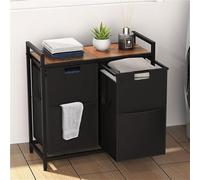 Decorative Hanging Racks,2 Section Laundry Hamper,Laundry Basket with Pull-Out Removable Bags,Laundry Sorter Shelf and Fabric Handles,Multi-functional Organizer