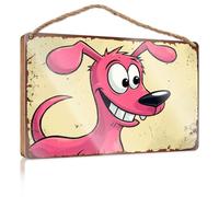 Decorative Hanging Sign A Cheerful Pink Dog With Big Ears And A Wagging Tail Wooded Sign Camper Decor Desk Accessories For Women(20X30CM)
