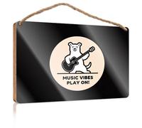 Decorative Hanging Sign A Cute Bear Playing Guitar With "Music Vibes Play On!" Written Below. Camper Decor Desk Accessories For Women(20X30CM)