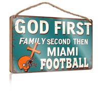Decorative Hanging Sign God First Family Second Then Miami Football Camper Decor Desk Accessories For Women(15X28CM)