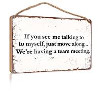 Decorative Hanging Sign If You See Me Talking To Myself, Just Move Along We'Re Having A Team Meeting Wooded Sign Camper Decor Desk Accessories For Women(20X30CM)