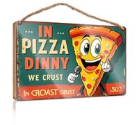 Decorative Hanging Sign In Pizza Dinny, We Crust In Croast Dibest. Camper Decor Desk Accessories For Women(15X28CM)
