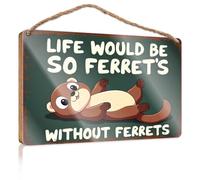 Decorative Hanging Sign Life Would Be So Ferret'S Without Ferrets: A Cute Cartoon Sign Wooded Front Door Hanging Decor Farmhouse Wall Decor For(20X30CM)