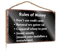 Decorative Hanging Sign Rules For Managing Money Wooded Sign Camper Decor Desk Accessories For Women(20X30CM)