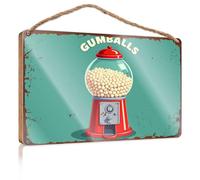 Decorative Hanging Sign Vintage Gumball Machine With Red Base And Glass Dome Filled With White Gumballs Wooded Sign Camper Decor Desk Accessories For Women(23X35CM)
