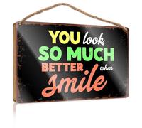 Decorative Hanging Sign You Look So Much Better When Smile. Camper Decor Desk Accessories For Women(15X28CM)